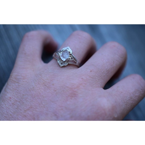 Art Deco Ring Raw Diamond Ring Rough Diamond Ring promise anniversary gi… - Picture 2 of 4